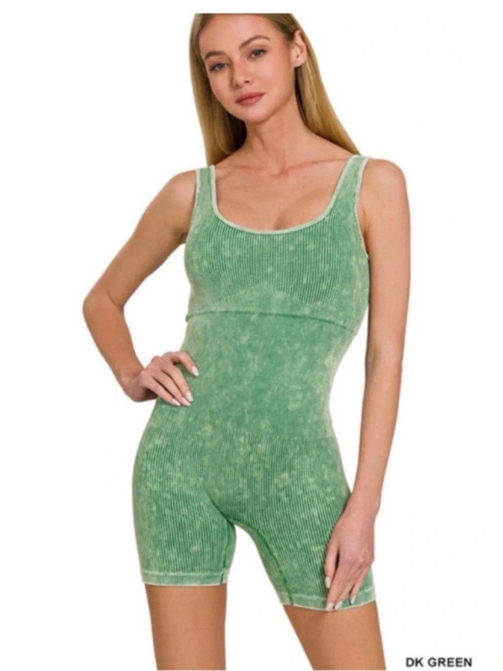 New Zenana Green Ribbed Sleeveless Romper Stretchy Shapewear Small/Medium - Picture 3 of 3